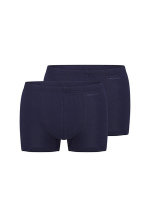 To par almindelige mørkeblå herre boxershorts lavet af bomuldsblandingsstof.