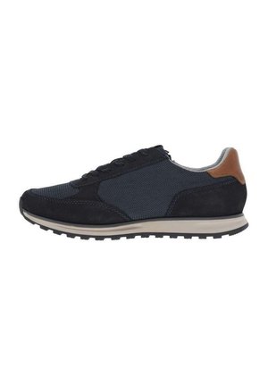 Herresneakers med en navy mesh-overdel, sorte ruskindsdetaljer og en brun læderhælkappe. Gummisål med et tekstureret design for bedre greb.