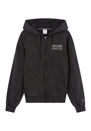 Czarna bluza z kapturem na zamek, z przednimi kieszeniami, regulowanym sznurkiem w kapturze oraz napisem "RINGSIDE BOXING CLUB" na lewej piersi.