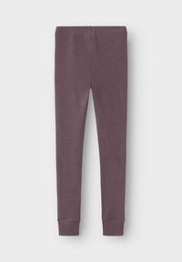 Strakzittende, geribbelde leggings in een gedempte paarse kleur, met een rekbare tailleband en aansluitende boorden bij de enkels.