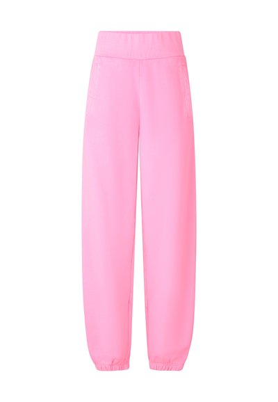 Rosa Sweatpants aus weichem Stoff, mit einem elastischen Bund, Seitentaschen und gerafften Bündchen an den Knöcheln.