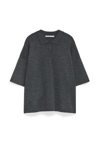 Polo shirt grigio scuro a maniche corte con colletto e cinque bottoni. Tessuto morbido e testurizzato con una vestibilità rilassata.