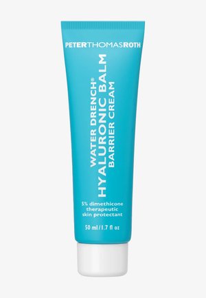 Blaues Röhrchen der Peter Thomas Roth Water Drench Hyaluronic Balm Barrier Creme mit 5 % Dimethicon, 50 ml Inhalt, weißer Deckel.