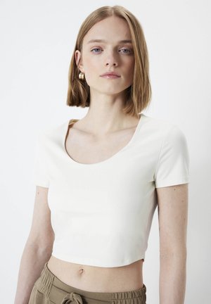 Ipekyol SLIM FIT ROUND NECK CROP - T-shirt basic - ecru