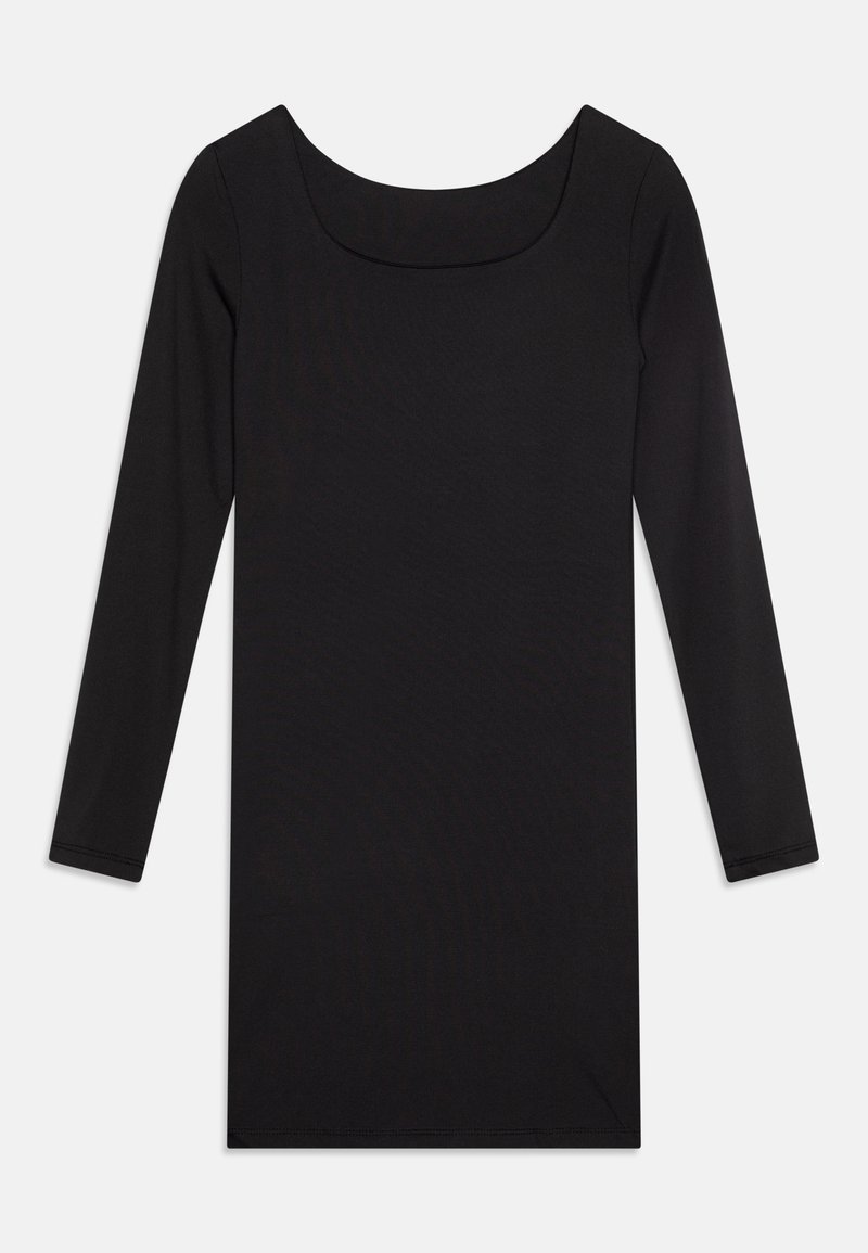 Juoda ilga rankovė su apvalia iškirpte, pagaminta iš sklandžios medžiagos. Turi paprastą, pritaikytą dizainą be raštų ar puošmenų.