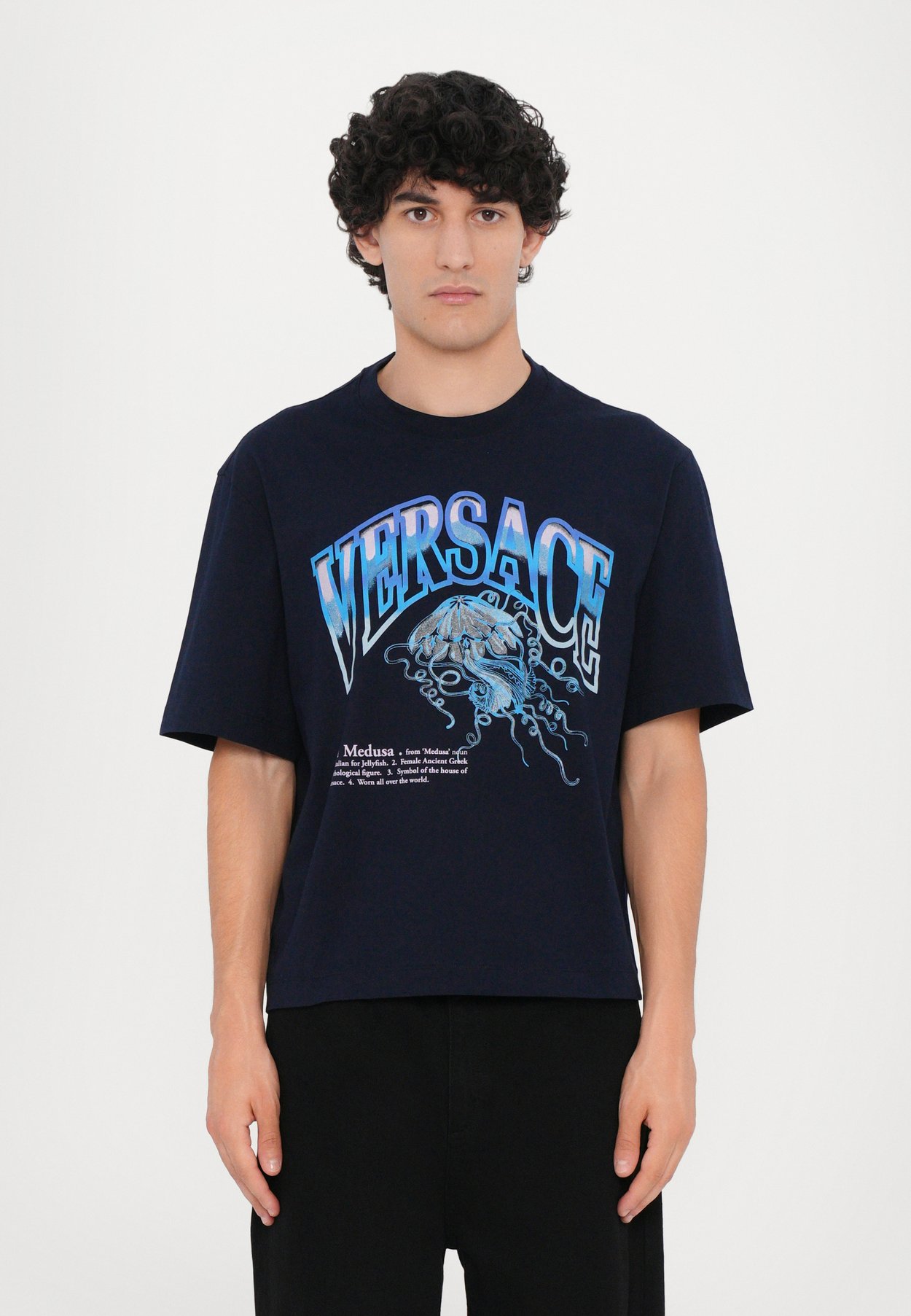 Versace Medusa Varsity Print Camiseta - Navy Blue