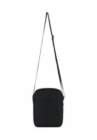 Borsa a tracolla nera realizzata in tessuto resistente. Presenta una forma rettangolare, una tracolla regolabile e una chiusura superiore con zip per una chiusura sicura.