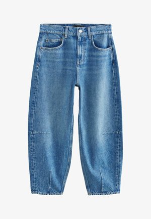 Lys blå denim jeans med en afslappet pasform, der har fem lommer, diskret slid, og syet dekoration ved sømmene og kanten.