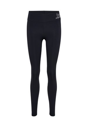 Leggings neri realizzati in un tessuto elasticizzato e liscio; vita alta con logo "huh". Design aderente con taglio a lunghezza completa.