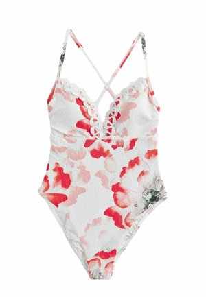 REGULAR FIT - FLORAL PLUNGE TUMMY CONTROL SWIMSUIT  . - Badedragt - white