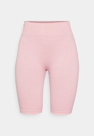 Svetloružové bicyklové šortky zo ribbovaného materiálu, s vysokým pásom a priliehavým strihom, s hladkými švami a bez ďalších vzorov.