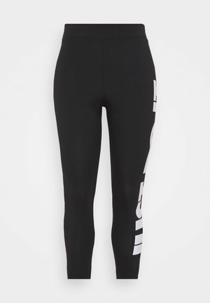 Fekete leggings magas derékkal, bal oldalon fehér nyomott logóval. Rugalmas anyagból készült a kényelem érdekében.