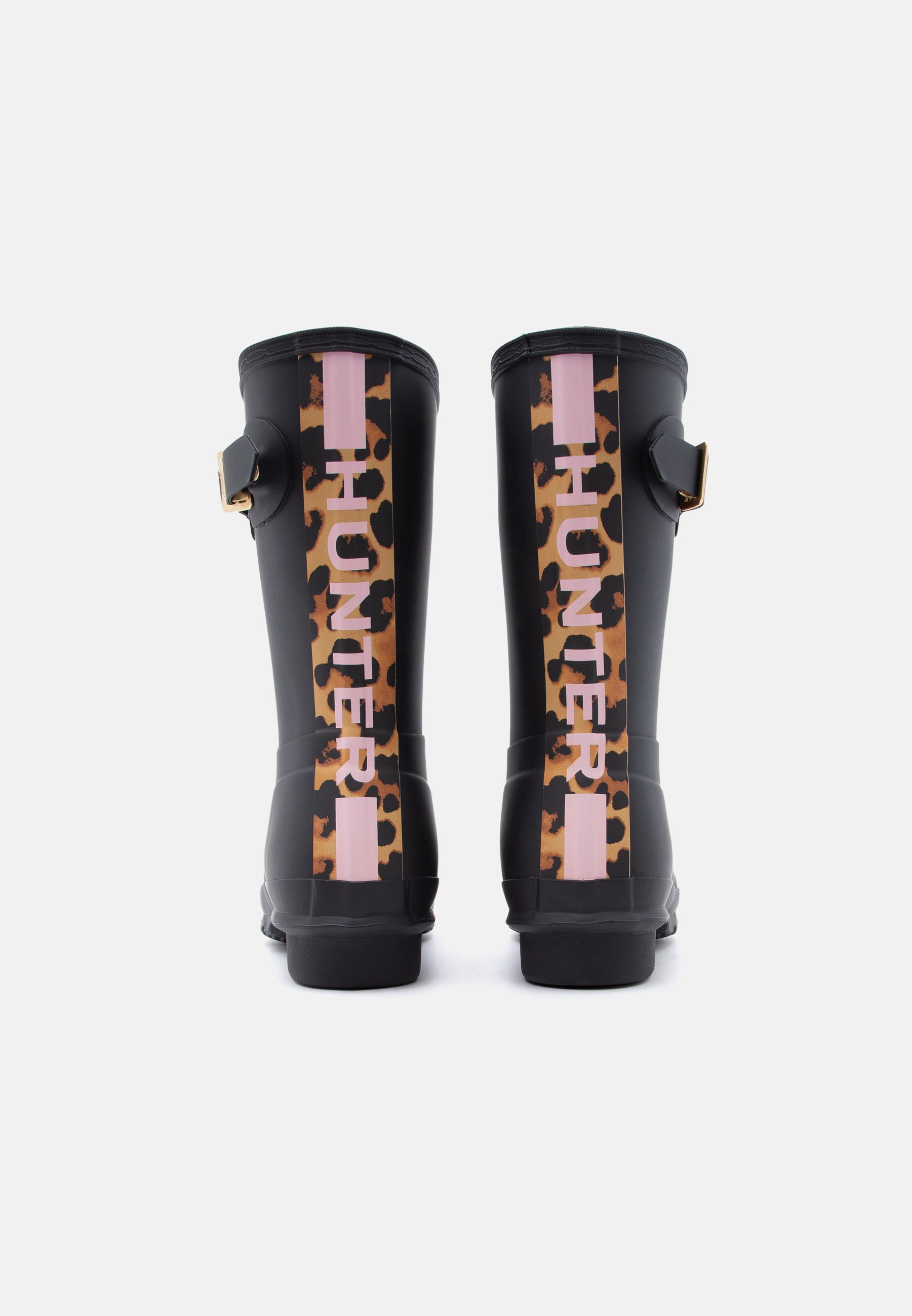 Hunter ORIGINAL WOMENS SHORT LEOPARD BACKSTRAP - Wellies - black