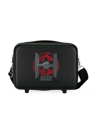 Bolsa rígida negra con diseño de Star Wars TIE Fighter en rojo y gris, con correa de hombro ajustable y cierre de cremallera.