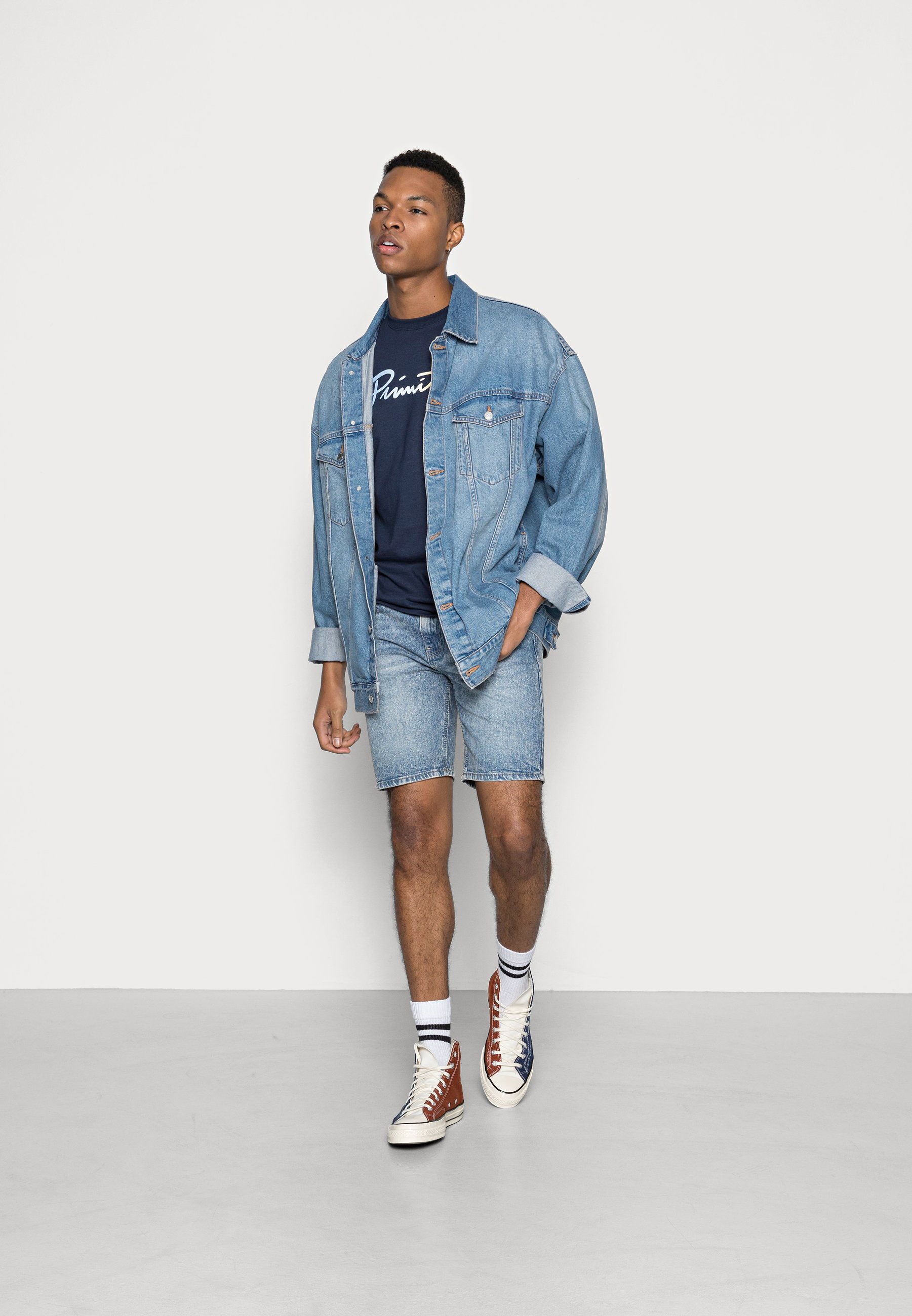 denim shorts and jacket