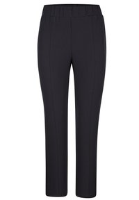 Svarta stretchbyxor med elastisk midja, med en slim fit och inga synliga fickor. Slät textur och minimalistisk design.