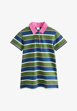 Next, REGULAR FIT - SHORT SLEEVE RUGBY DRESS . - Vestido ligero - green navy pink stripe