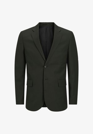 Temnozeleni blejzer z enojnim gumbom, zareznimi reverji in dvema sprednjima žepoma. Gladka tekstura in prilegajoč kroj. Podložena notranjost.