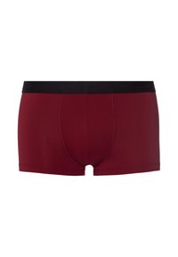 Boxer da uomo bordeaux realizzati in un tessuto morbido e elastico. Presentano un cinturino elastico nero con il nome del brand impresso.