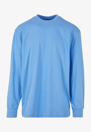 T-shirt à manches longues en coton doux et léger de couleur bleu clair. Dispose d'un col rond et de poignets élastiques.