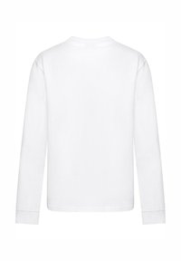 Langarmshirt aus weißer Baumwolle. Mit klassischem Rundhalsausschnitt, geradem Saum und gekrempelten Ärmeln. Weiche, glatte Textur ohne Muster.