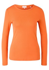 T-shirt a maniche lunghe arancione realizzato in cotone, con scollatura rotonda e una superficie liscia e morbida, caratterizzato da linee semplici e pulite.