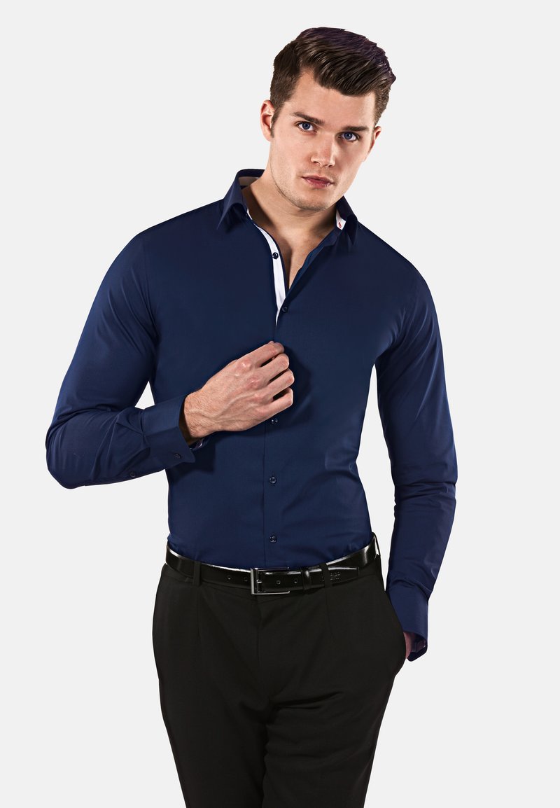 Vincenzo Boretti SUPER TAILLIERT STRETCH - Camicia - dunkelblau weiß