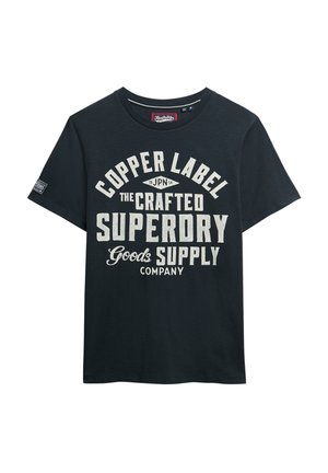 Zwart katoenen T-shirt met een grote witte grafische print met tekst, een ronde hals en korte mouwen. Voorzien van een klein merklabel op de mouw.