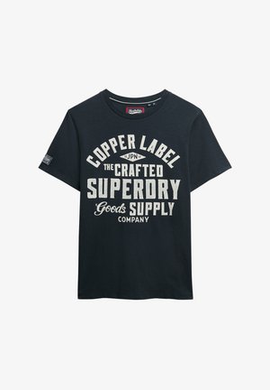 Zwart katoenen T-shirt met een grote witte grafische print met tekst, een ronde hals en korte mouwen. Voorzien van een klein merklabel op de mouw.