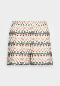 Mönstrade shorts med ett zigzagmönster i beige, brunt och blågrönt. Tillverkade av texturerat tyg med elastisk midja för komfort.