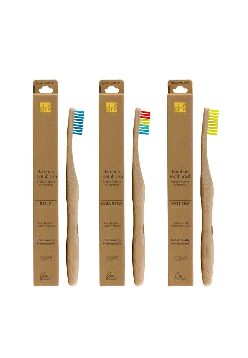 Dr Botanicals - 3 PIECE BAMBOO TOOTHBRUSH SET WITH MEDIUM BRISTLES - Szczotka do włosów, Powiększ