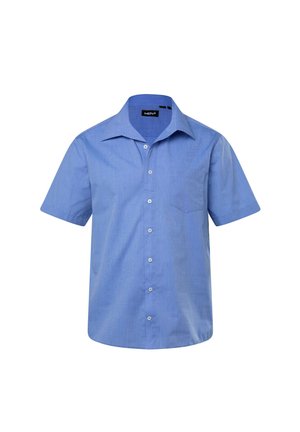 Vaaleansininen lyhythihainen paita, joka on valmistettu pehmeästä kankaasta. Paidassa on kaulus, kuusi etunappia ja vasemmassa rinnassa tasku.