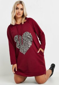 Yours Clothing SEQUIN EMBELLISHED HEART HOODIE - Vapaa-ajan mekko - red