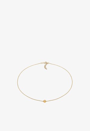 Zlatý retiazka s hladkým guľatým akcentom, ktorý má jemný, zaoblený dizajn a pružinovú sponu pre nastaviteľnú dĺžku.