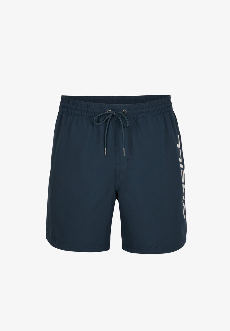 Tamsiai mėlynos maudymosi šortai su elastine juosta, reguliuojama raišteliu ir balta logotipų detale kairėje pusėje. Pagaminti iš lengvos medžiagos.