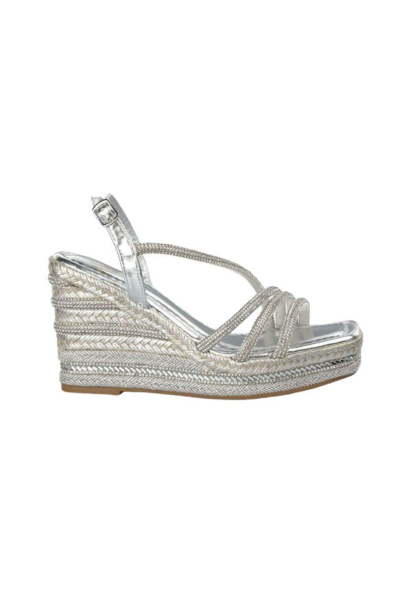 CUÑAS CON PUNTERA REDONDEADA Y CIERRE CON HEBILLA - Keilsandalette - plateado