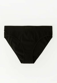 Czarnie prążkowane bawełniane majtki z szerokim pasem, na którym widnieje logo "DIVERSE". Charakteryzują się gładką teksturą i klasycznym kształtem slipów.