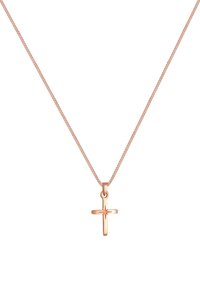Rosa guld kors vedhæng halskæde på en fin kæde, med en glat overflade og en subtil stjerneaccent i midten af korset.