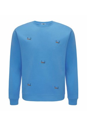 Felpa blu a maniche lunghe con piccoli motivi di barche colorate ricamate sparsi sul davanti. Polsini e orlo a coste.
