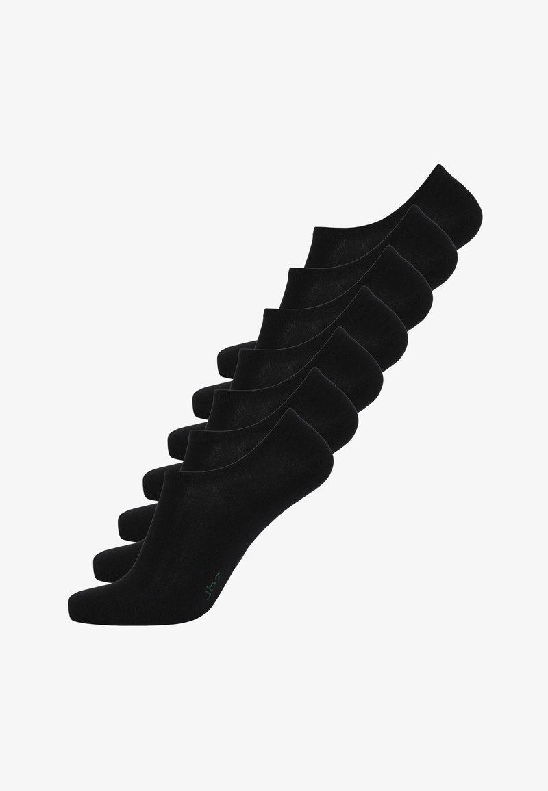 Sorte ankelstrømper lavet af et blødt, strækbart materiale. Usynligt design med buede kanter. Har subtil branding i grøn på sålen.