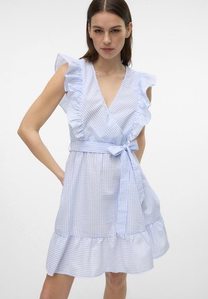 VMMOLLY VNECK DRESS - Nappali ruha - bright white/blue