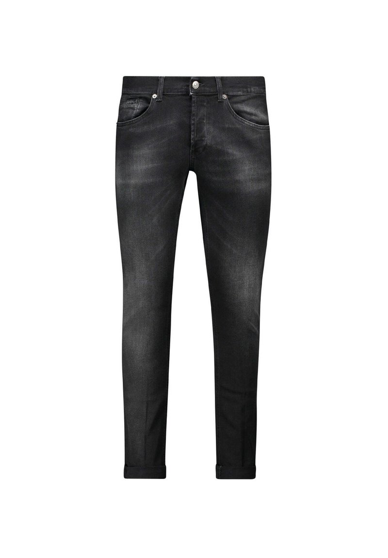 Jeans in denim nero slim-fit, con leggeri sbiadimenti e un delicato effetto sbiancato. Design a cinque tasche, orli arrotolati e chiusura con bottone in metallo.