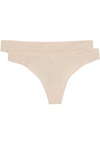 Perizoma beige senza cuciture, in tessuto leggero, design minimale, con elastico morbido in vita e dettaglio del logo lungo il bordo. Confezione da due.