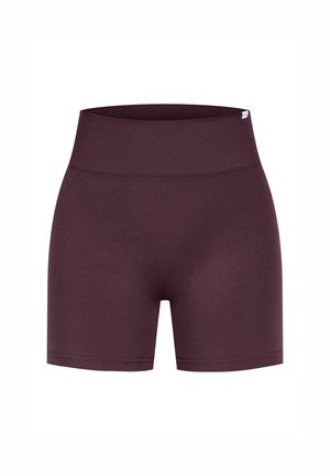 Shorts a vita alta di colore malva, realizzati in un tessuto morbido e elastico. Presentano un ampio elastico a coste in vita e una finitura liscia senza cuciture visibili.