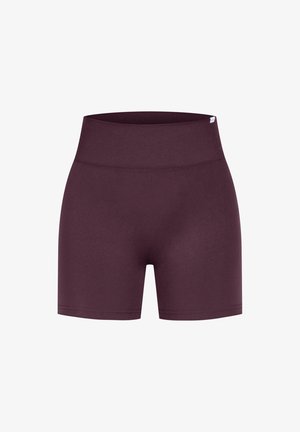 Shorts a vita alta di colore malva, realizzati in un tessuto morbido e elastico. Presentano un ampio elastico a coste in vita e una finitura liscia senza cuciture visibili.