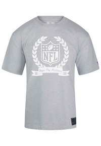 Gray short-sleeve t-shirt made of cotton, featuring a large white NFL logo with laurel accents and text: "From The Archives 19 20."