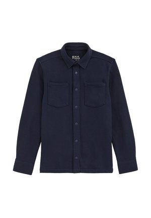 Marineblaue Hemdjacke mit Knöpfen, Kragen, langen Ärmeln und zwei Brusttaschen, mit der Aufschrift Blue Ridge, Größe 146/11-12 Jahre.