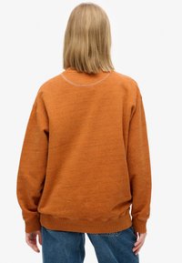 Oranje sweatshirt van gestructureerde stof, met een relaxte pasvorm, geribbelde manchetten en een ronde halslijn, vanaf de achterkant getoond.