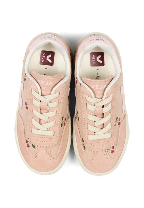 Veja Deportiva de niña modelo small volley en piel con cordones elásticos Rosa claro — photo 3