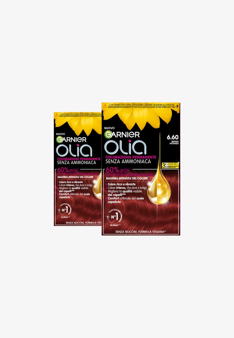 Garnier - GARNIER TINTA CAPELLI OLIA COLORAZIONE PERMANENTE SENZA AMMONIACA COPRE IL 100% DEI CAPELLI BIANCHI CON OLI DI FIORI DI ORIGINE NATURALE - 2 PACK - Tinte capelli - bold rosso intenso, Ingrandire